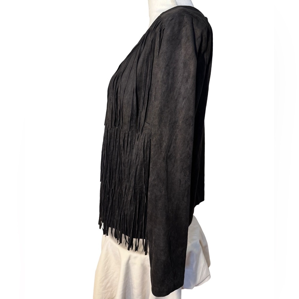 Kensie Black Fringe Faux Suede Jacket - Picture 2 of 7